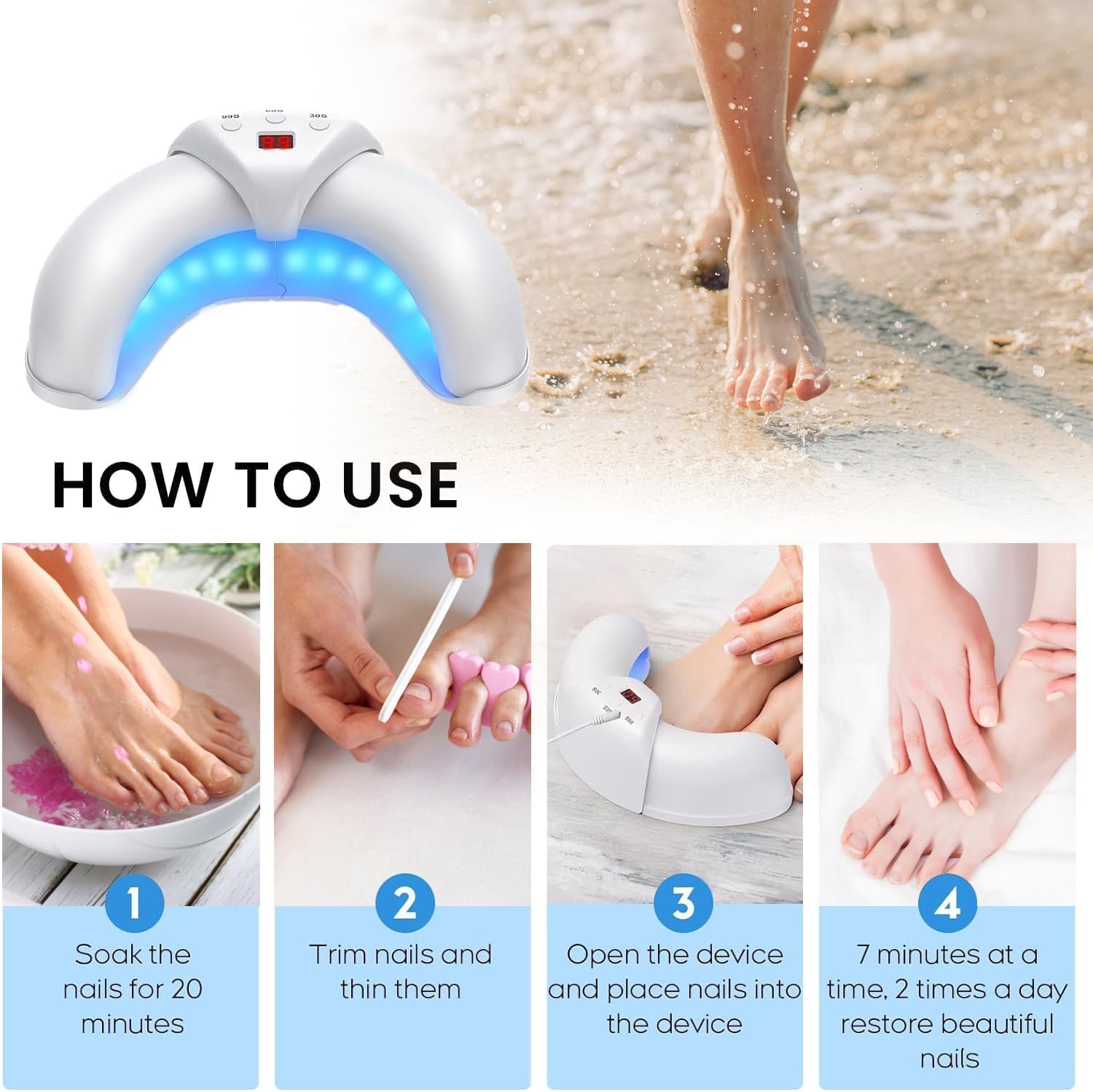 Meukgag Nail-Cleaning Light Device packaging with USB cable included