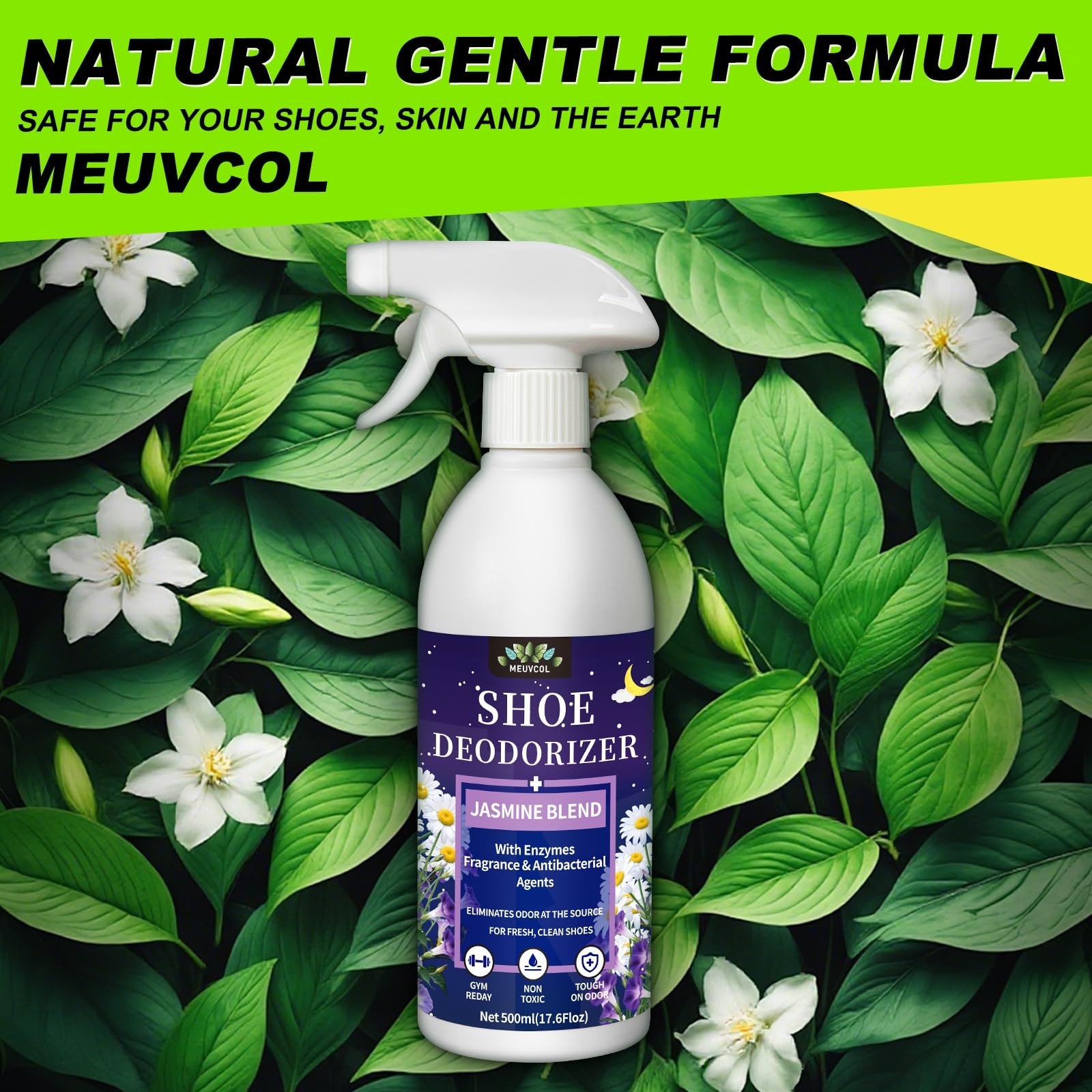 Meuvcol Sneaker Odor Eliminator mist delivering quick, long-lasting freshness after workouts.