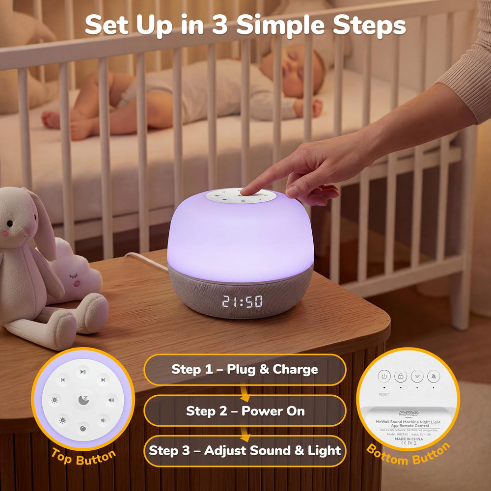 Mewaii sound machine fits nurseries, bedrooms, and small home offices.