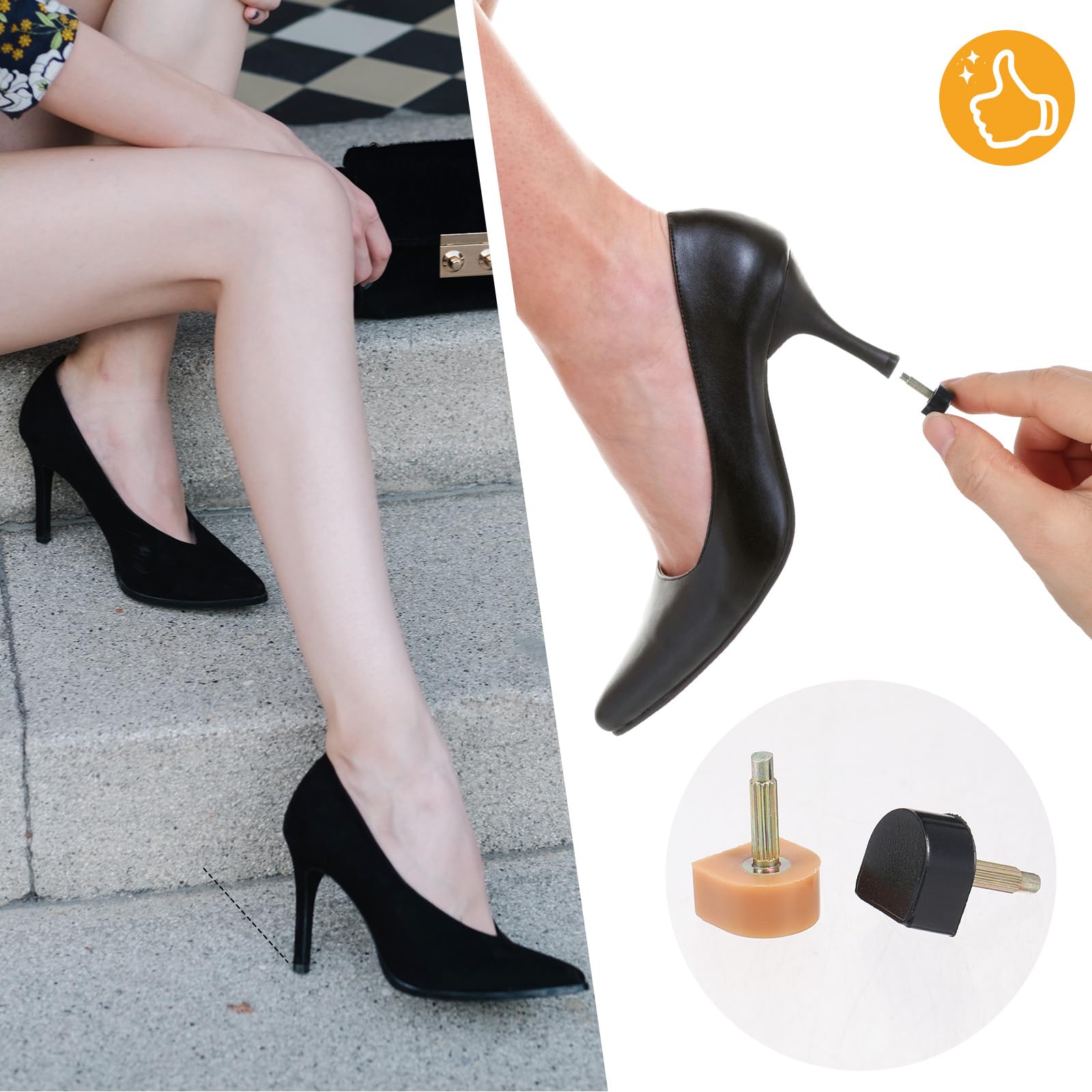 Meyeyaia anti-slip, noise-reducing heel tips for quieter walking.