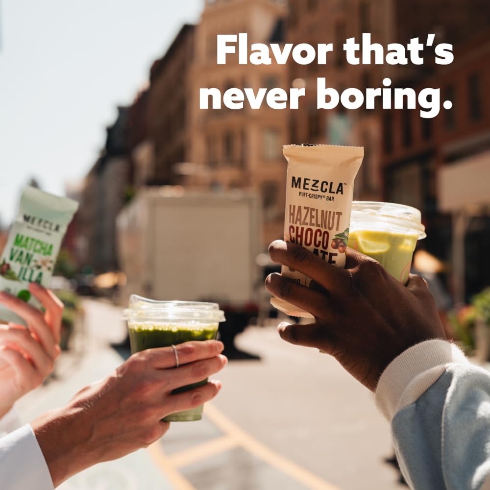 Mezcla Puff Crispy Bar packaging and nutrition panel highlights non-GMO and kosher details.