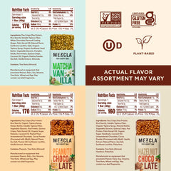 Mezcla bar shows 10g plant protein from peas for quick energy.