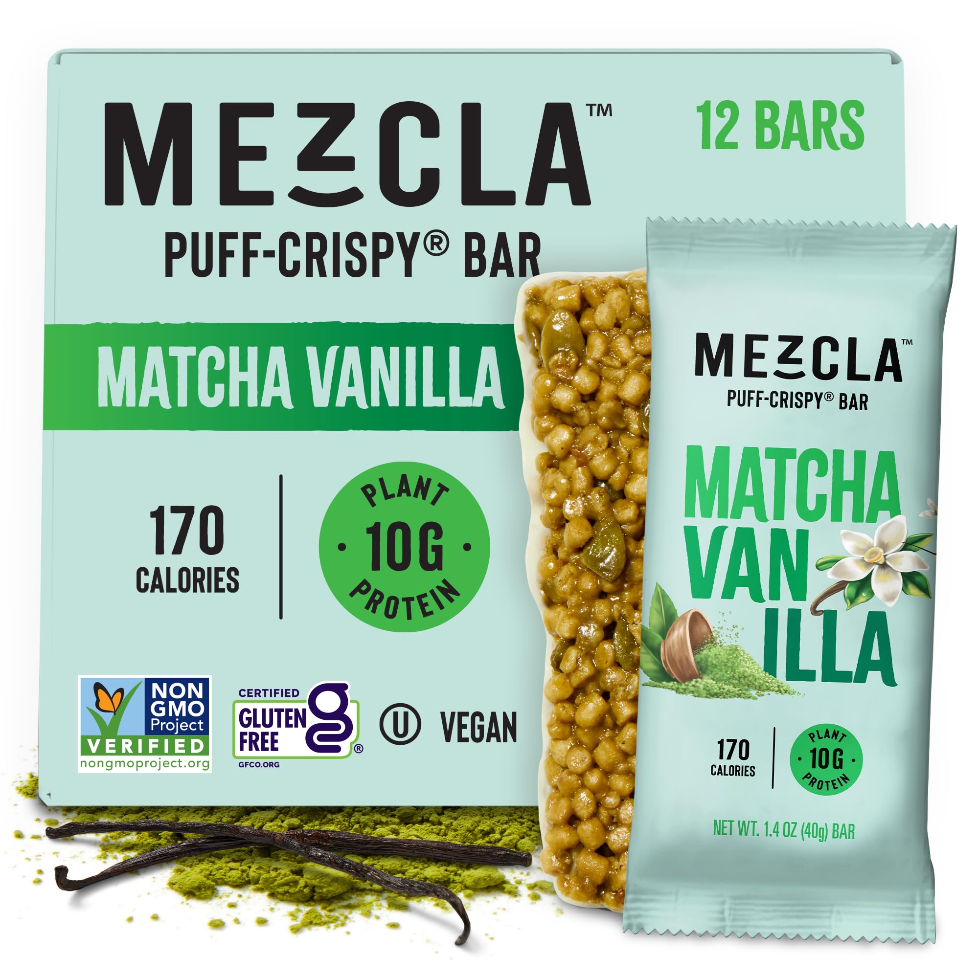 Mezcla Puff Crispy base close-up highlighting airy crunch and wholesome ingredients for protein boost.