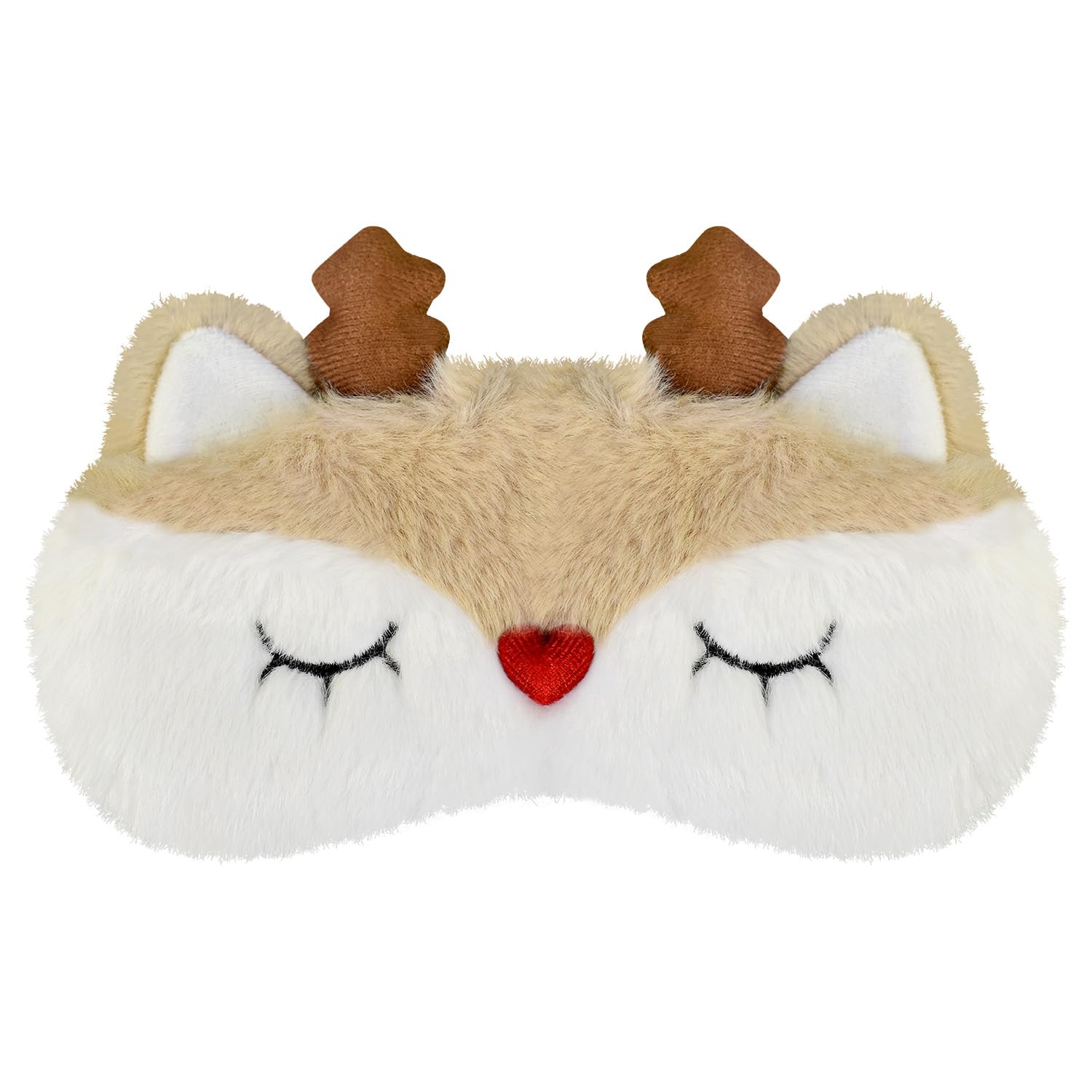 Mezeic Christmas Reindeer Sleep Mask front view offers festive design and cozy comfort.