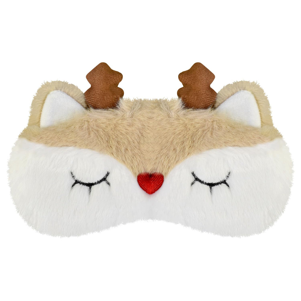Mezeic Christmas Reindeer Sleep Mask front view offers festive design and cozy comfort.