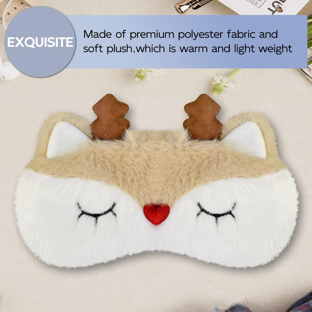 Mezeic Christmas Reindeer Sleep Mask in-use adult shows universal fit.