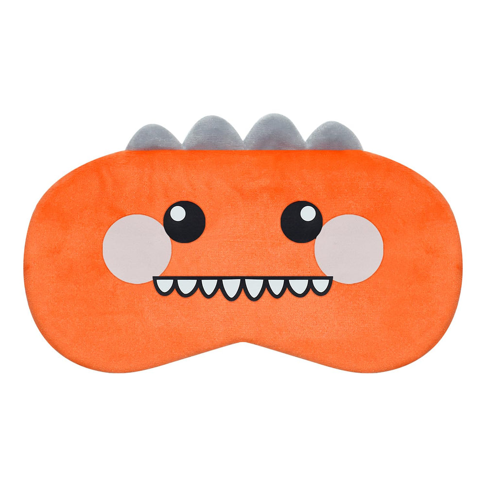 Mezeic orange dinosaur sleep mask blocks light for peaceful rest during travel