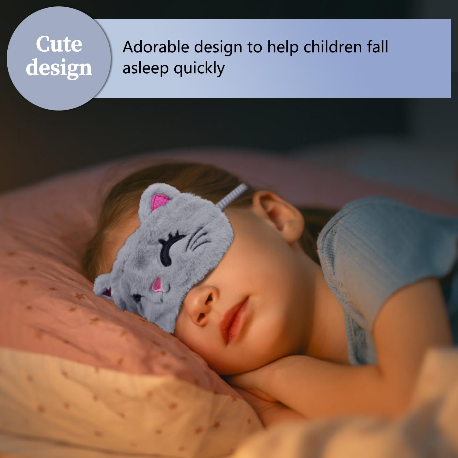 Mezeic plush gray cat eye mask, soft and breathable for relaxed nights