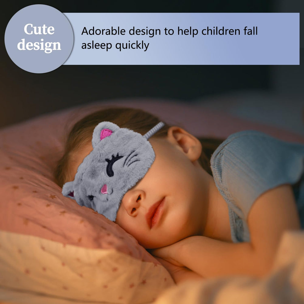 Mezeic plush gray cat eye mask, soft and breathable for relaxed nights