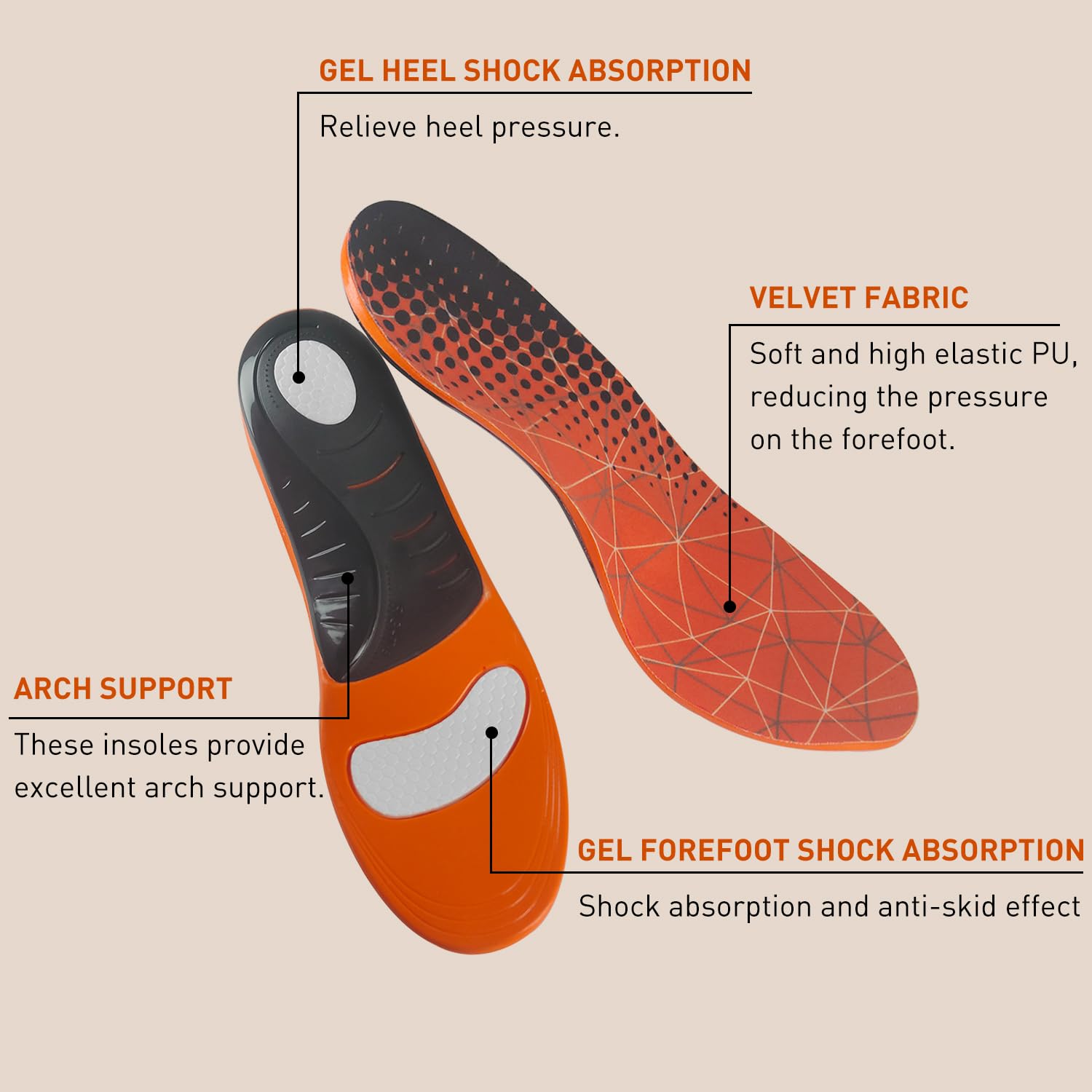 MFBUYING insoles feature a heel cup design to cushion pressure.