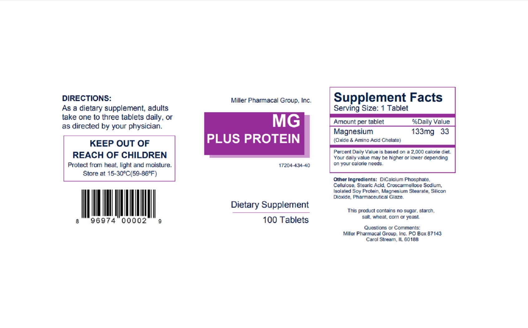 Mg Plus Protein Miller bottle packaging; travel-friendly container for convenient supplementation.
