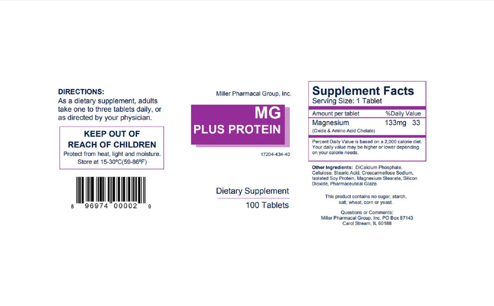 Mg Plus Protein Miller bottle packaging; travel-friendly container for convenient supplementation.