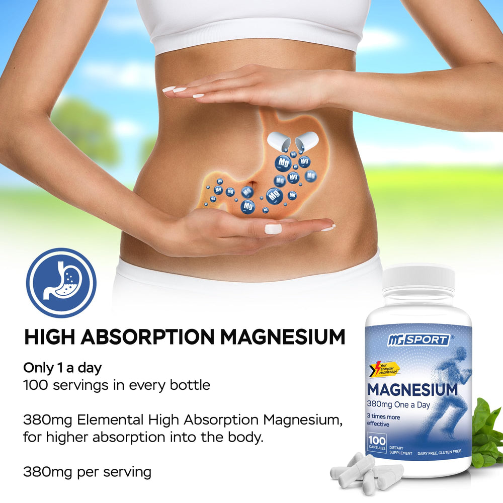 MgSport nightly capsule 380mg shown for a simple bedtime routine.