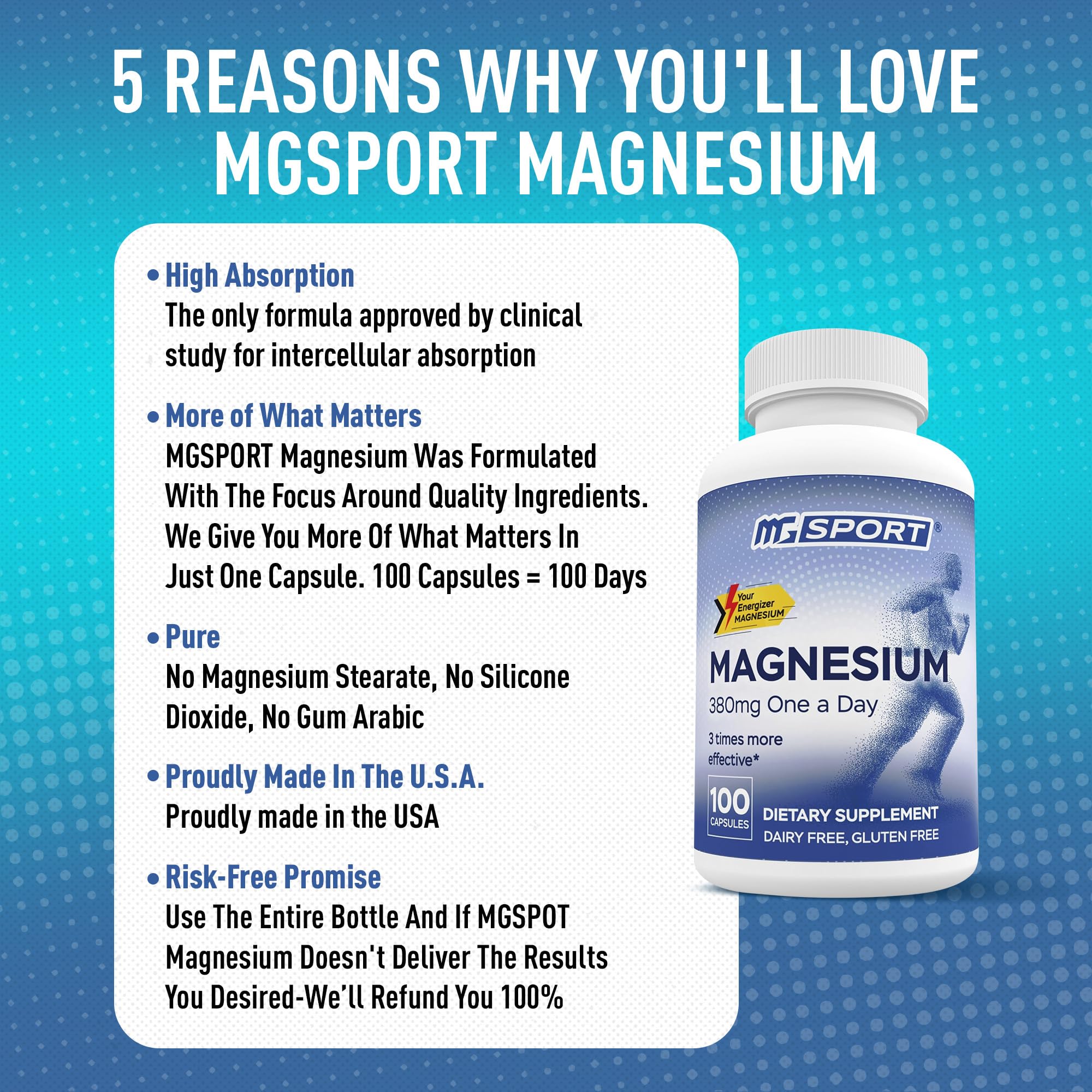 MgSport pure unbuffered formula; gluten-free and dairy-free profile.