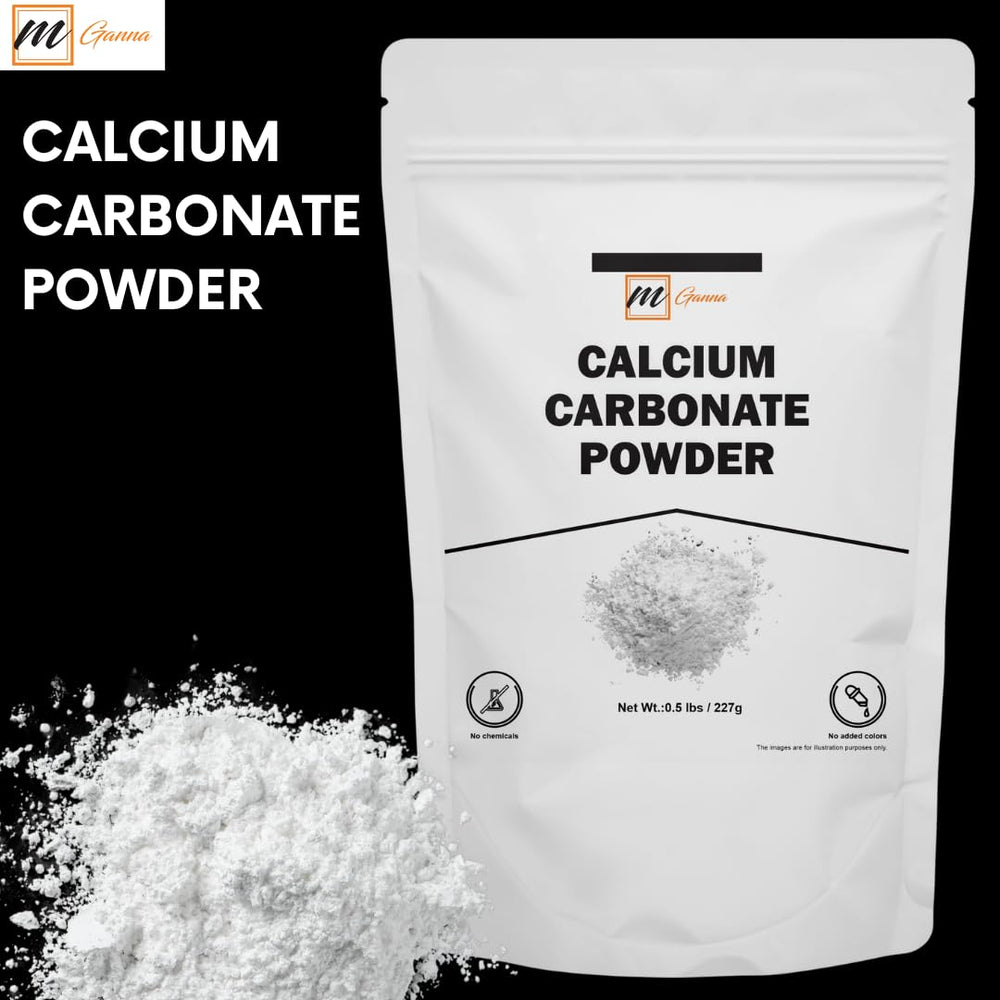 Close-up of mGanna Calcium Carbonate powder texture for precise measurement