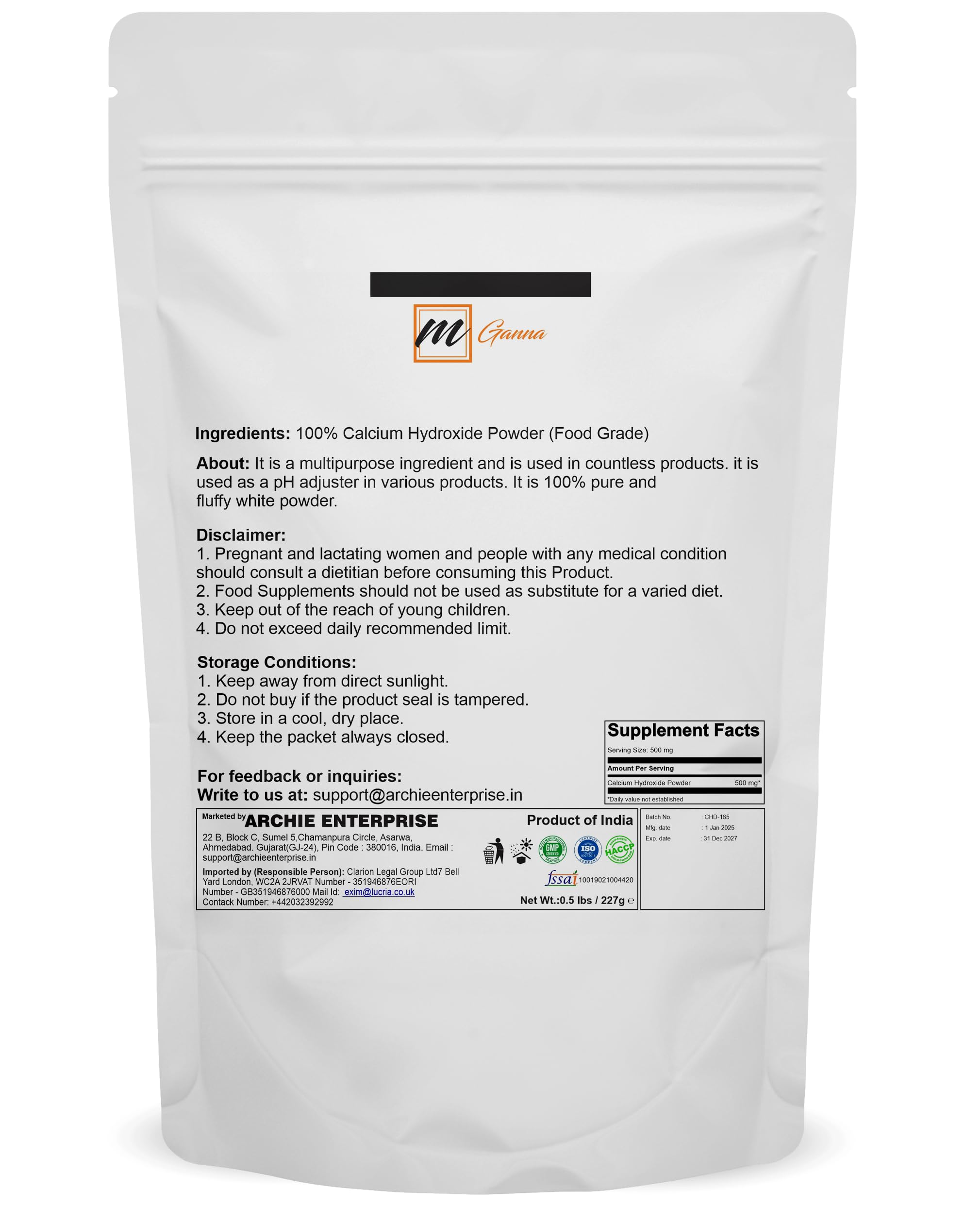 mganna calcium hydroxide powder closed bag—sealed freshness for consistent batches.