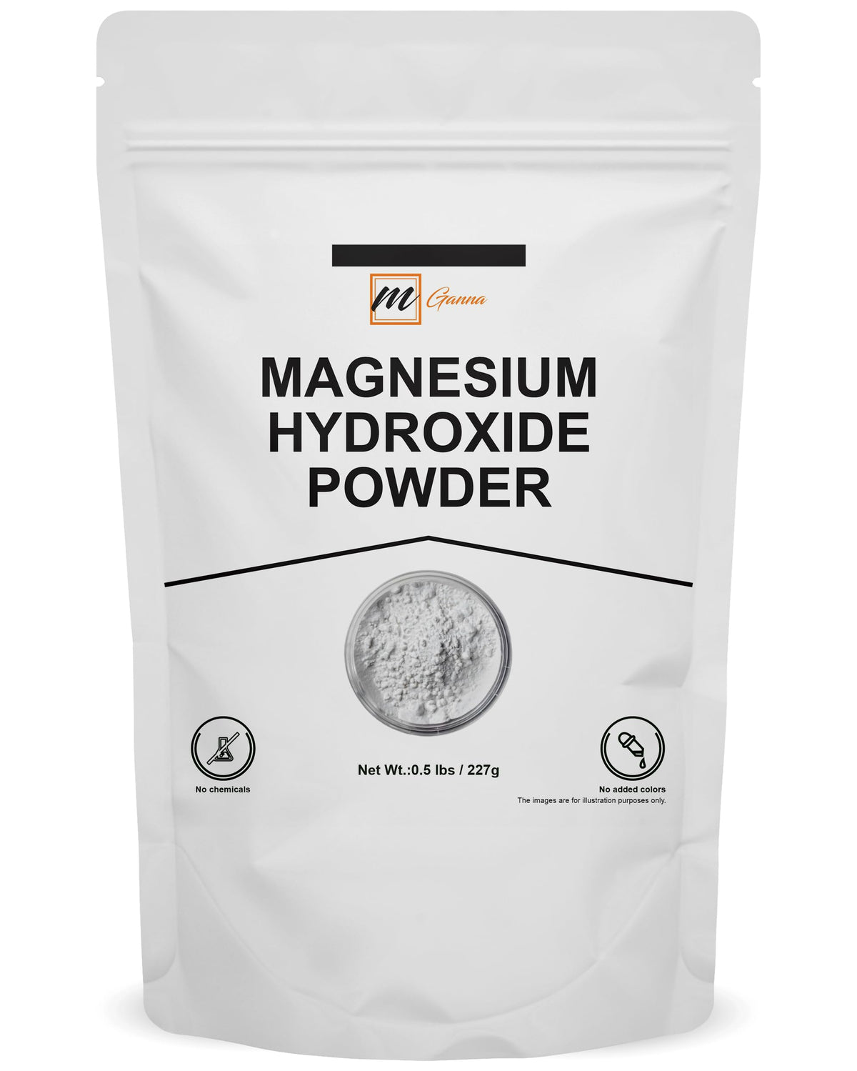 mGanna Magnesium Hydroxide Powder bottle on a kitchen counter for easy daily use