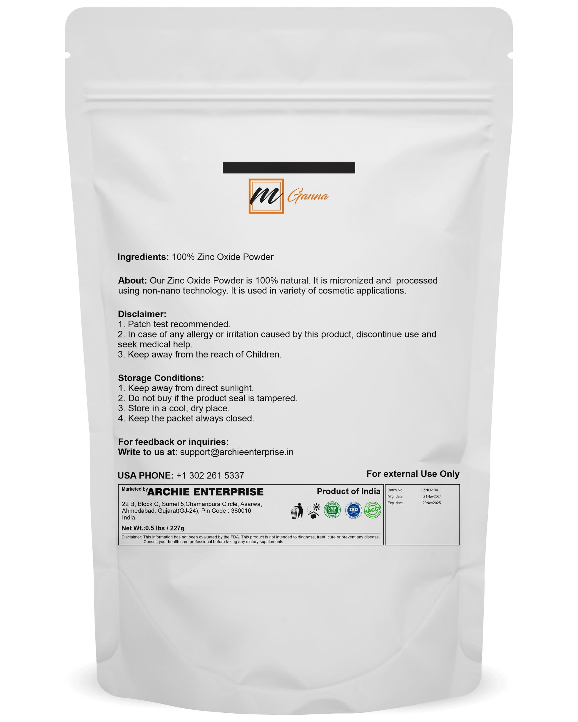 mganna zinc oxide powder jar close-up, smooth white powder texture