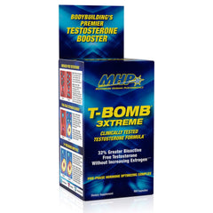 Maximum Human Performance MHP T-Bomb 3xtreme bottle close-up for testosterone support