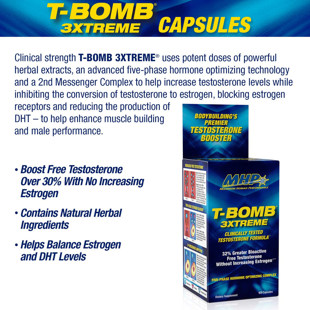 MHP T-Bomb 3xtreme capsules shown in a close-up for daily use