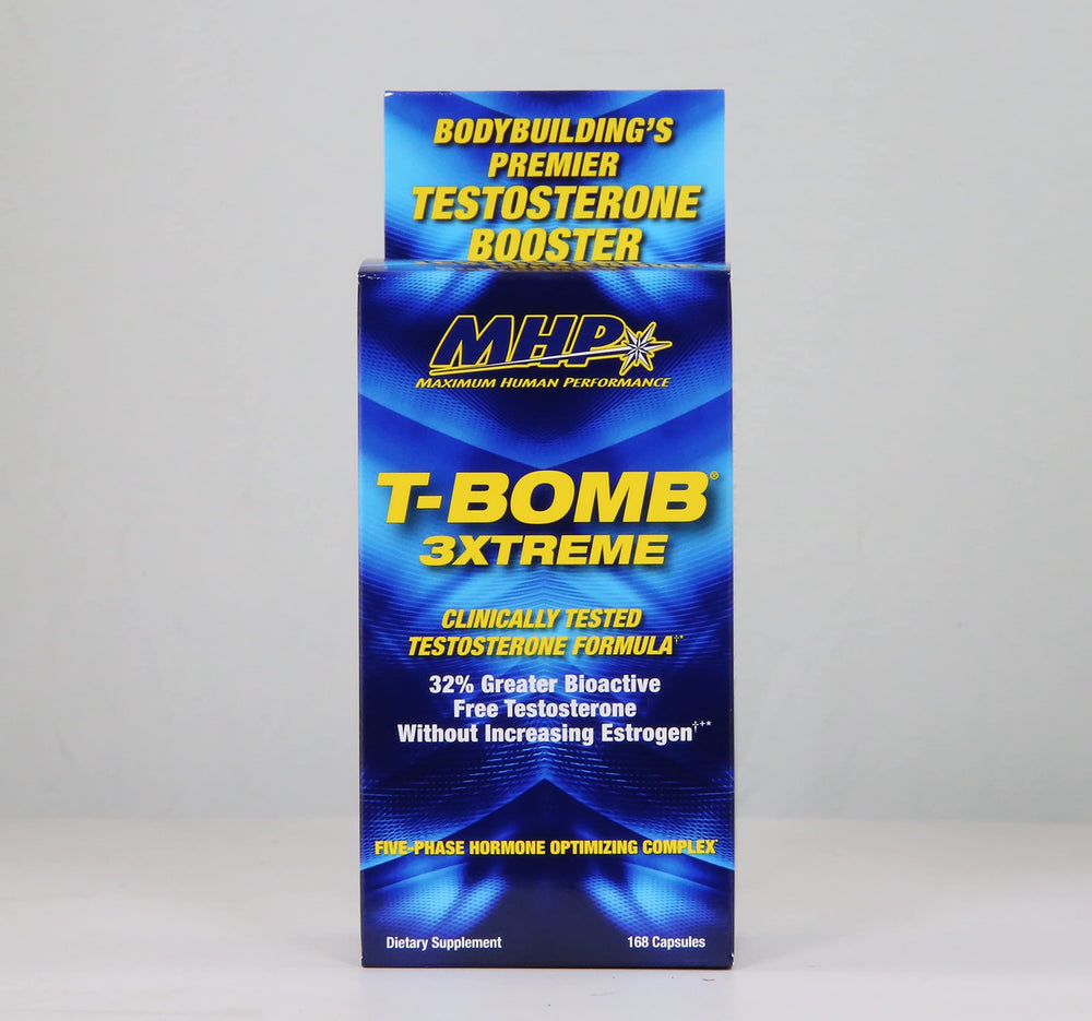 Athlete training with MHP T-Bomb 3xtreme on a bench nearby