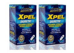 MHP XPEL bottle with maximum strength diuretic capsules for workout hydration support.