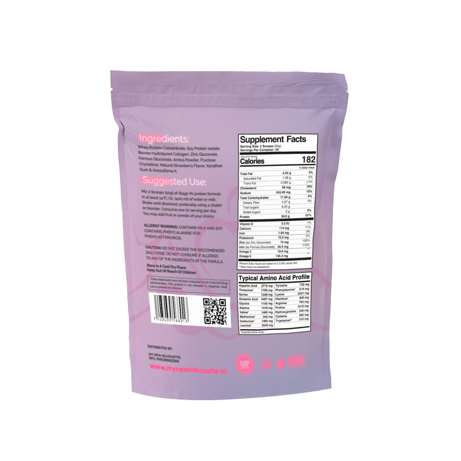 MI NUEVA SILUETA Lipotransfer Stage 1 scoop measures 30 g protein per serving.