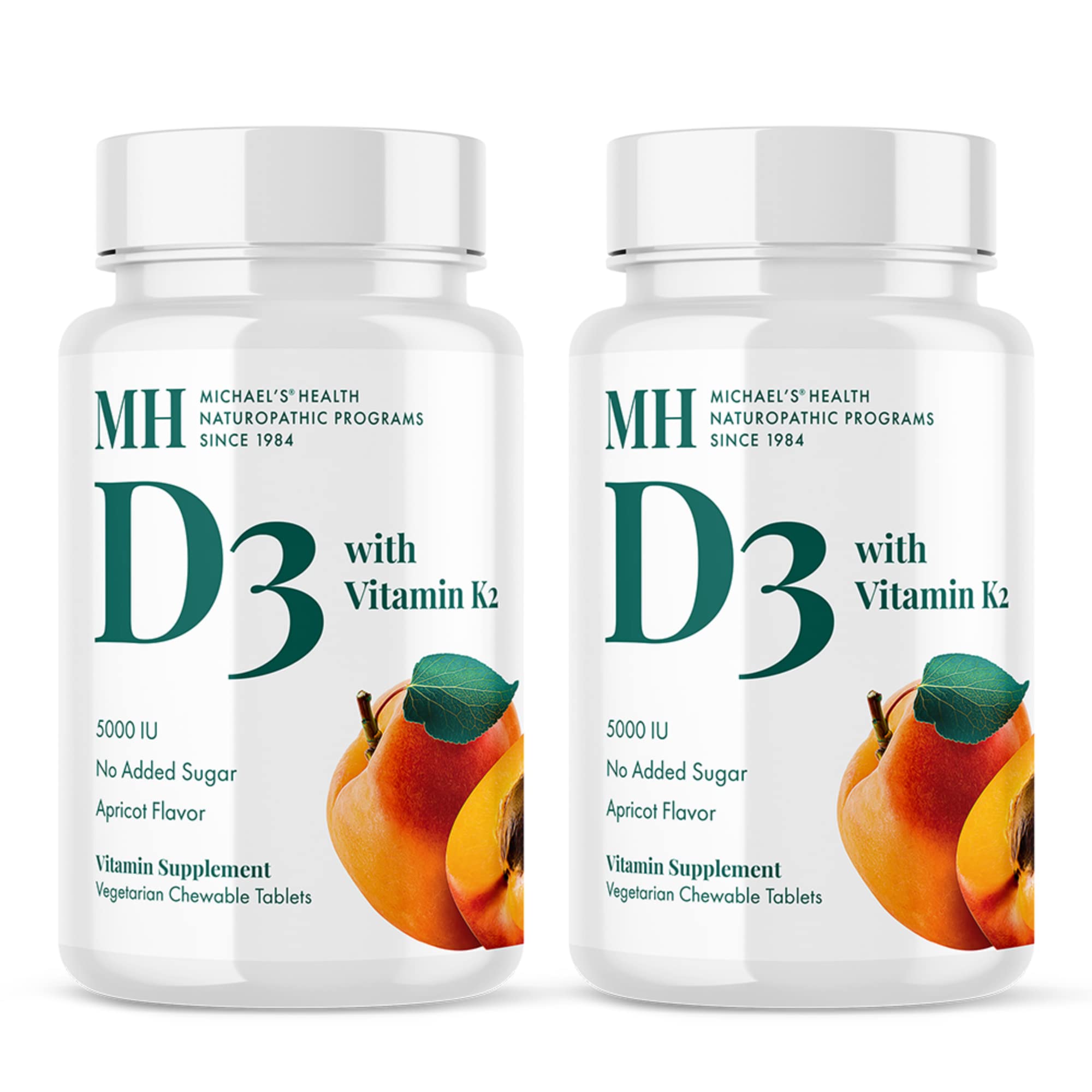 MICHAEL'S Vitamin D3 + K2 apricot chewables bottle close-up for bone and immune support