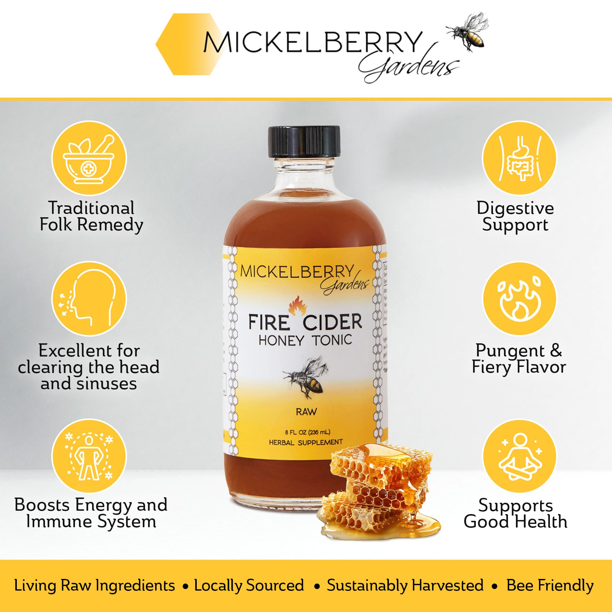 Mickelberry Gardens Fire Cider label close-up highlighting turmeric and ginger