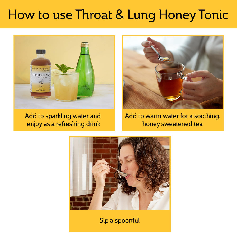 Spoonful serving of Mickelberry Gardens tonic over tea or honey