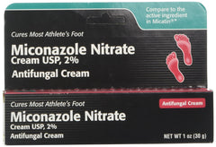 Miconazole Nitrate cream tube on display for fungal infection care and comfort.