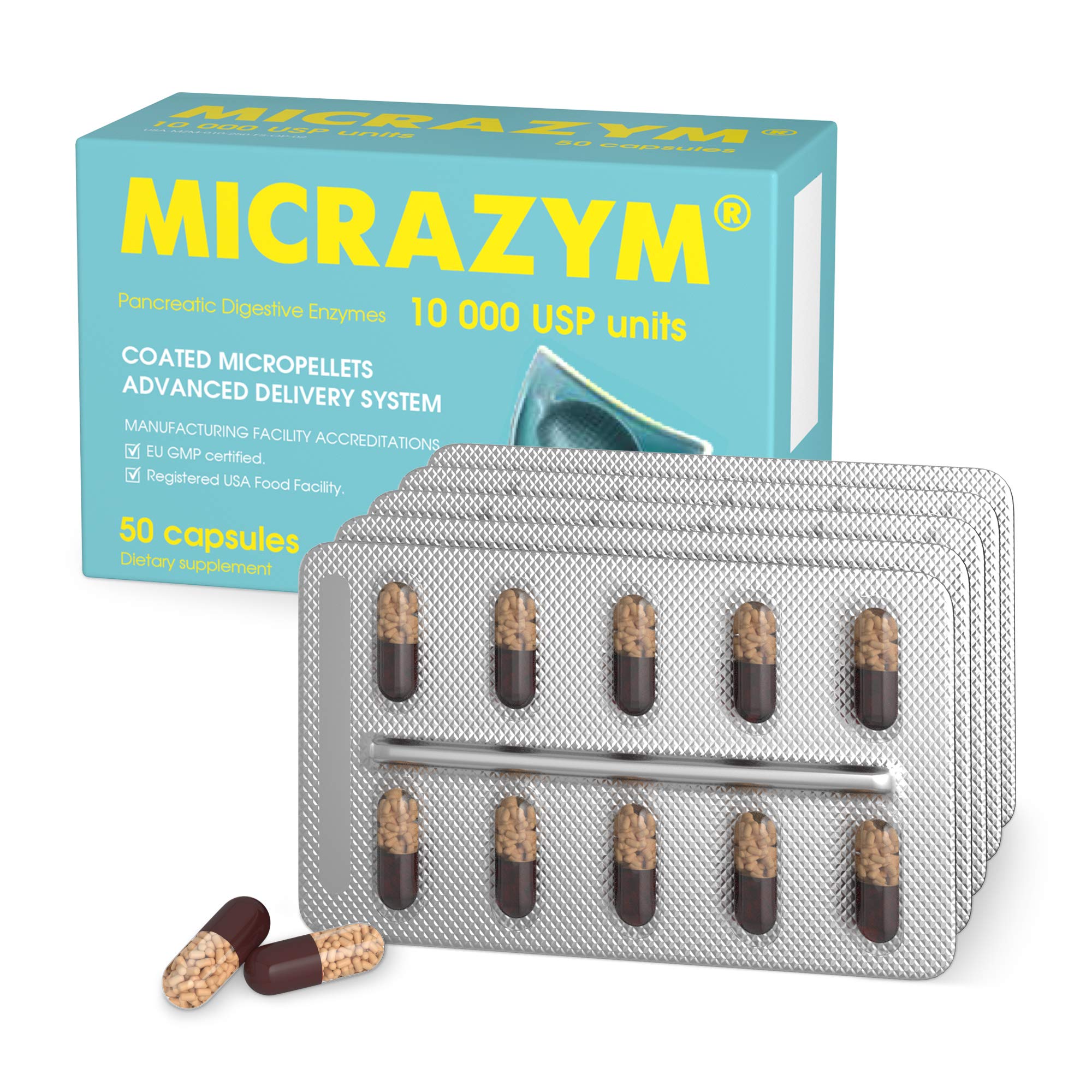 Micrazym AVVA capsules close-up highlighting enzymes for meals.