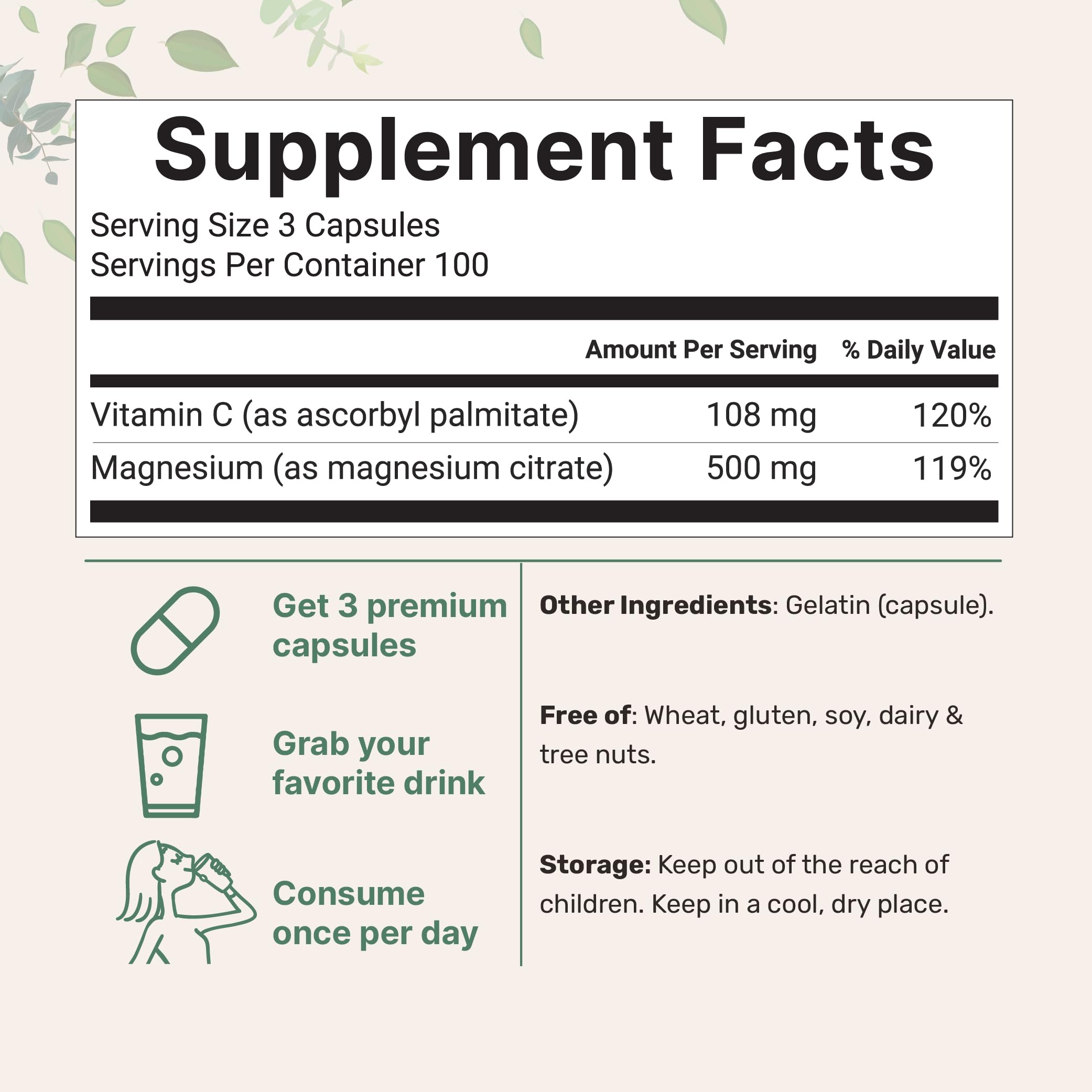 Micro Ingredients 500mg magnesium citrate label close-up highlights potency.