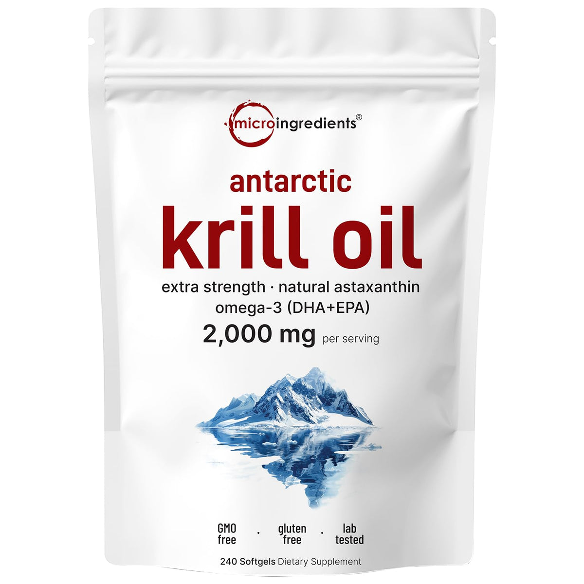 Micro Ingredients Antarctic Krill Oil bottle front showing premium omega-3 blend for daily support