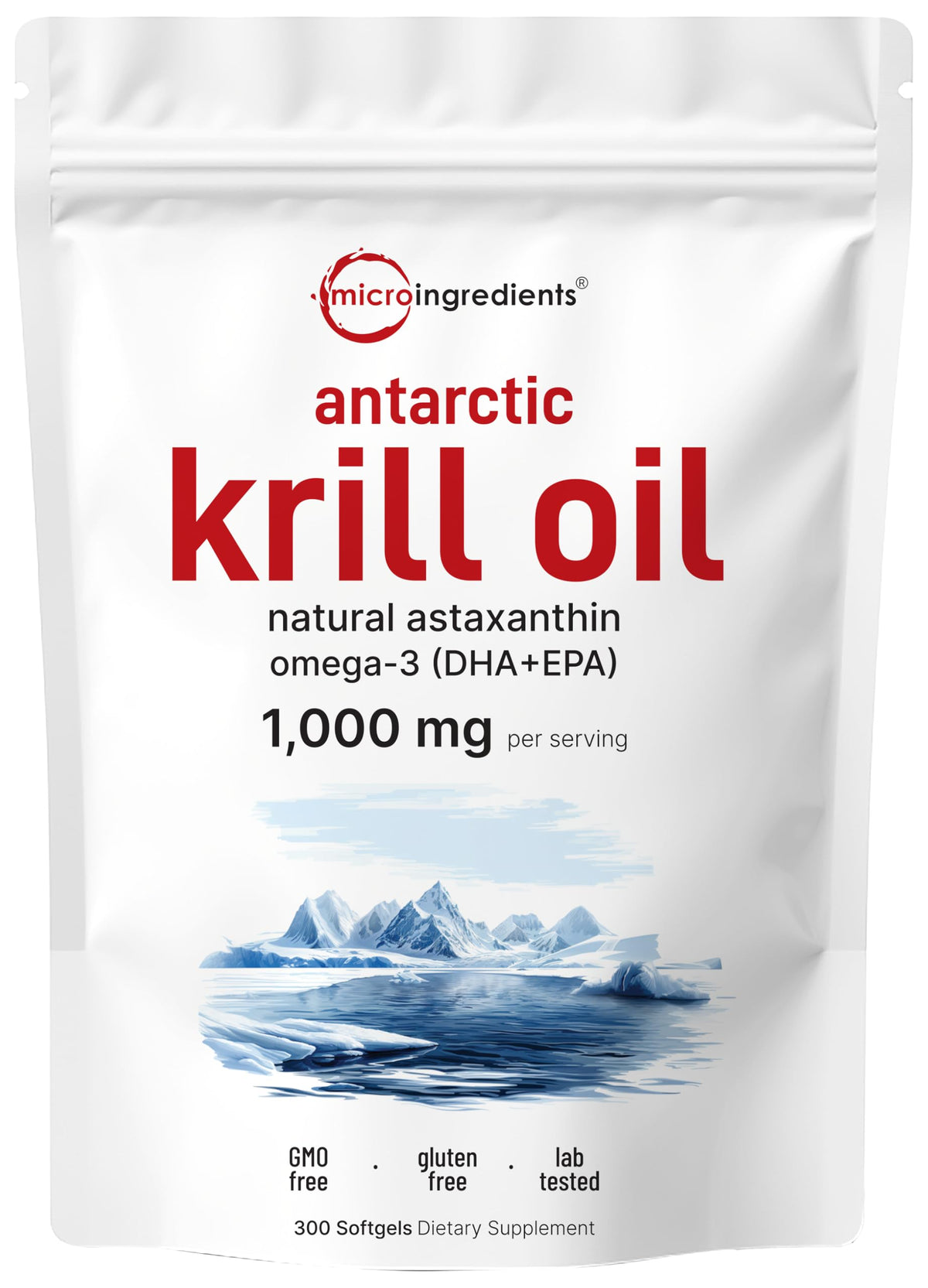 Micro Ingredients Antarctic Krill Oil bottle with omega-3 rich formula for daily wellness