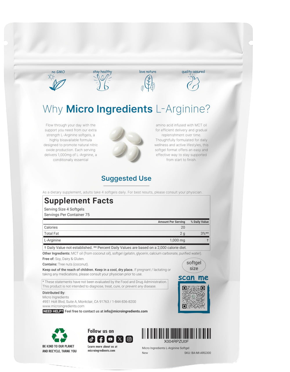 Micro Ingredients L-Arginine softgels with MCT oil highlighting enhanced absorption