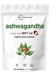Micro Ingredients Ashwagandha softgels with coconut MCT for easier absorption.