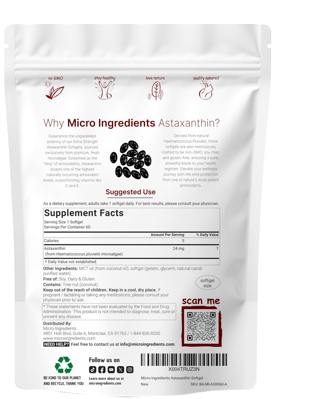 Astaxanthin softgel capsule close-up emphasizing easy daily intake by Micro Ingredients