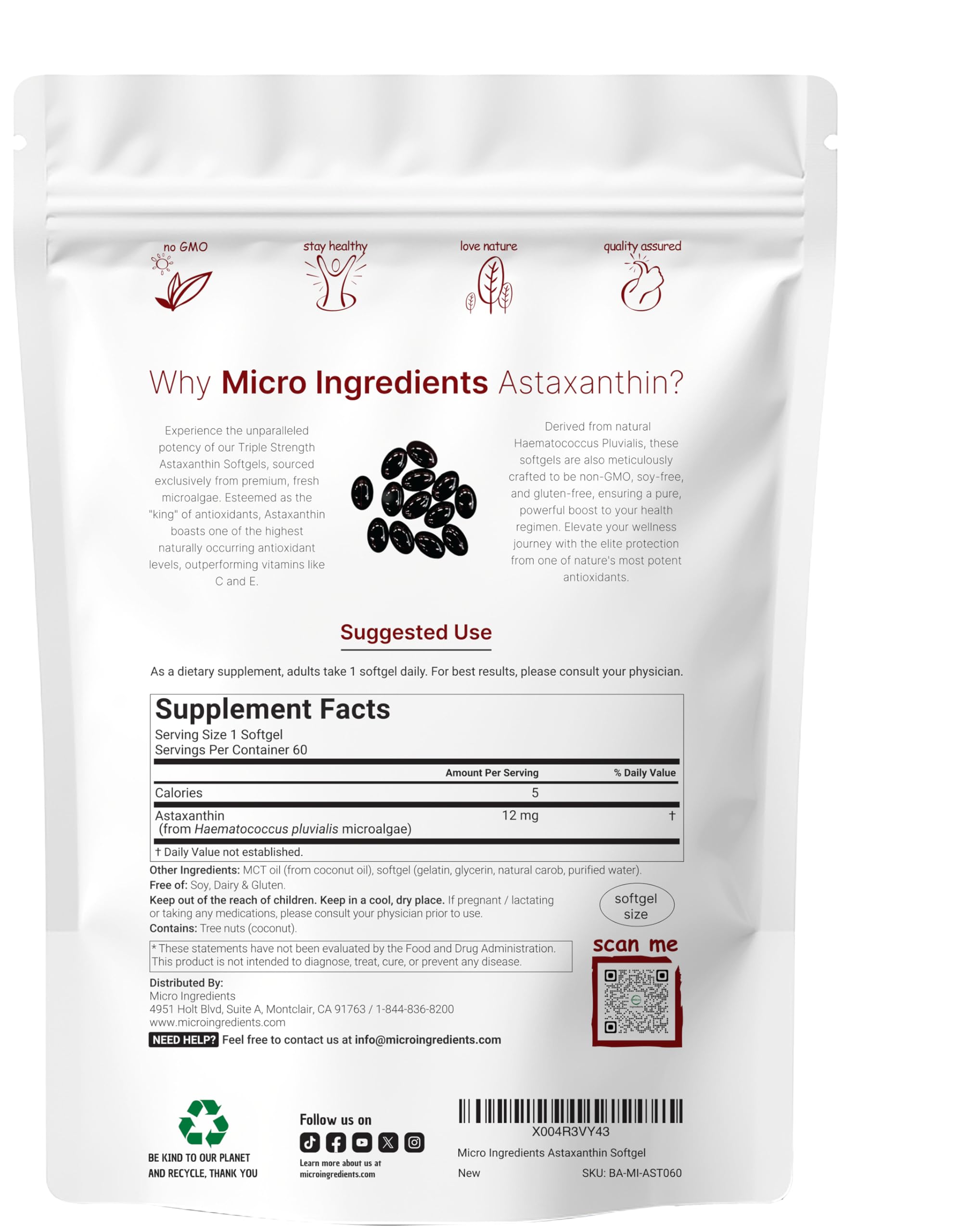 Astaxanthin softgels poured, showcasing easy-to-swallow capsules for daily use.