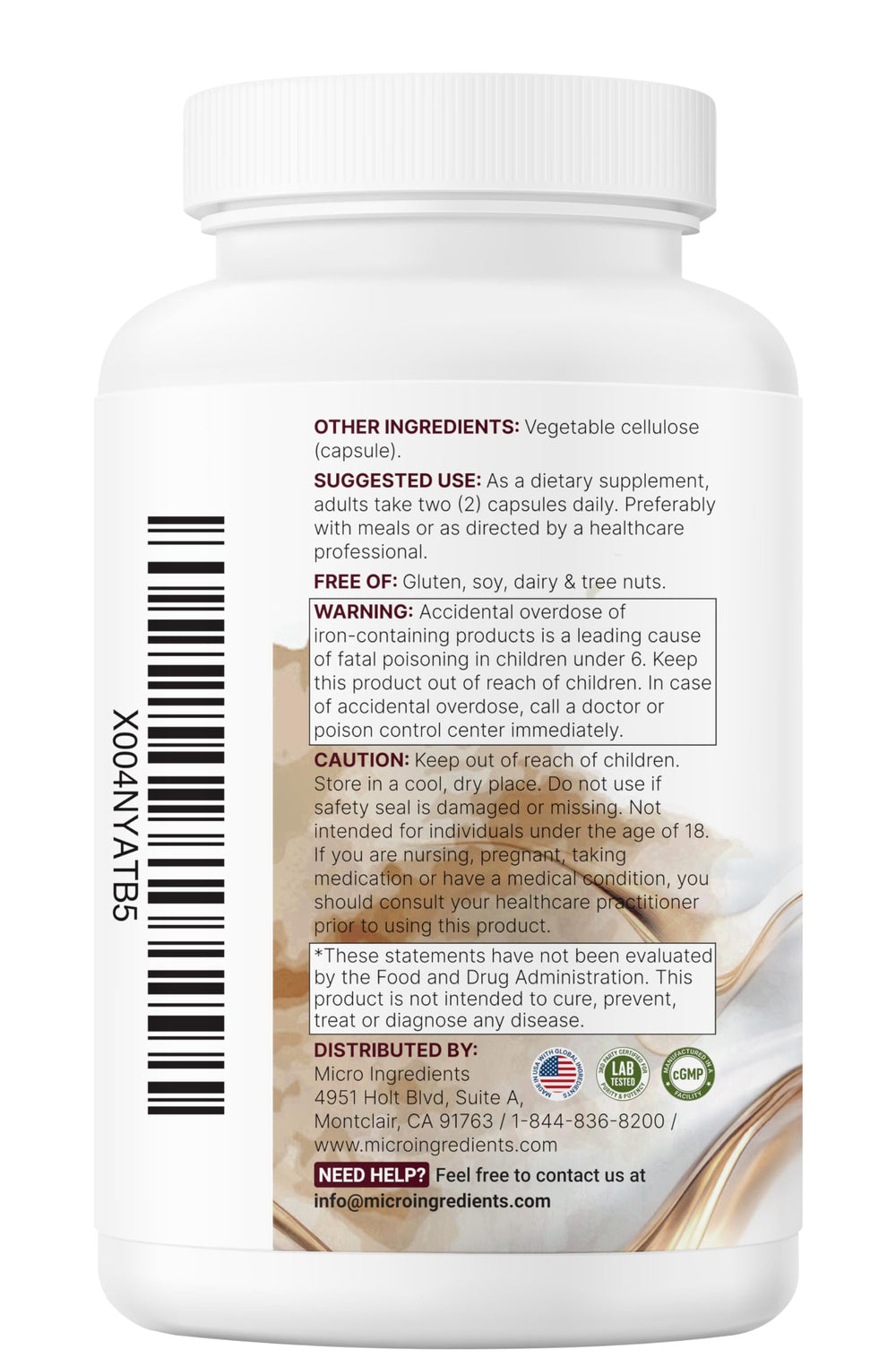 Micro Ingredients vegan capsules package showing no fillers.