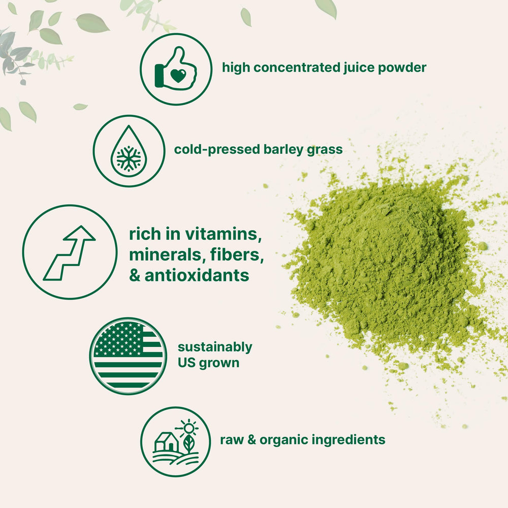 Barley grass powder being stirred into a glass for a simple energy lift