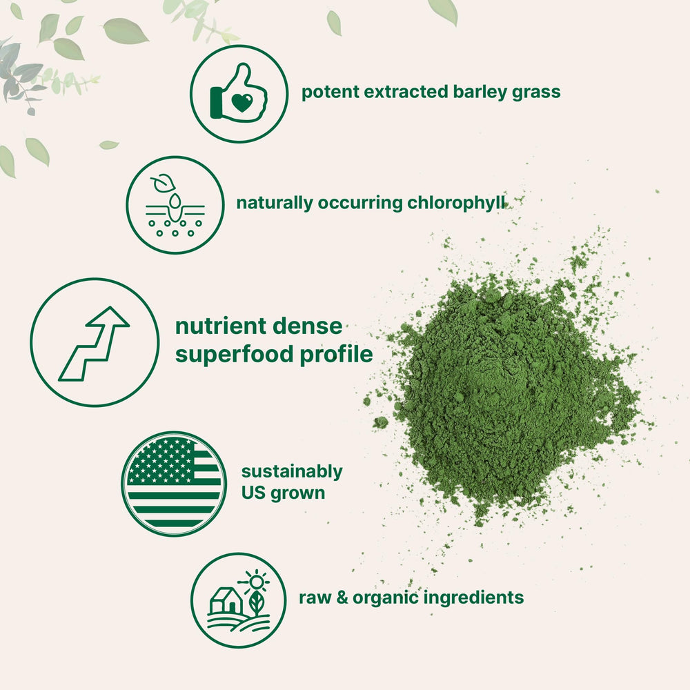 Packaging of Micro Ingredients barley grass powder highlighting organic, non-GMO