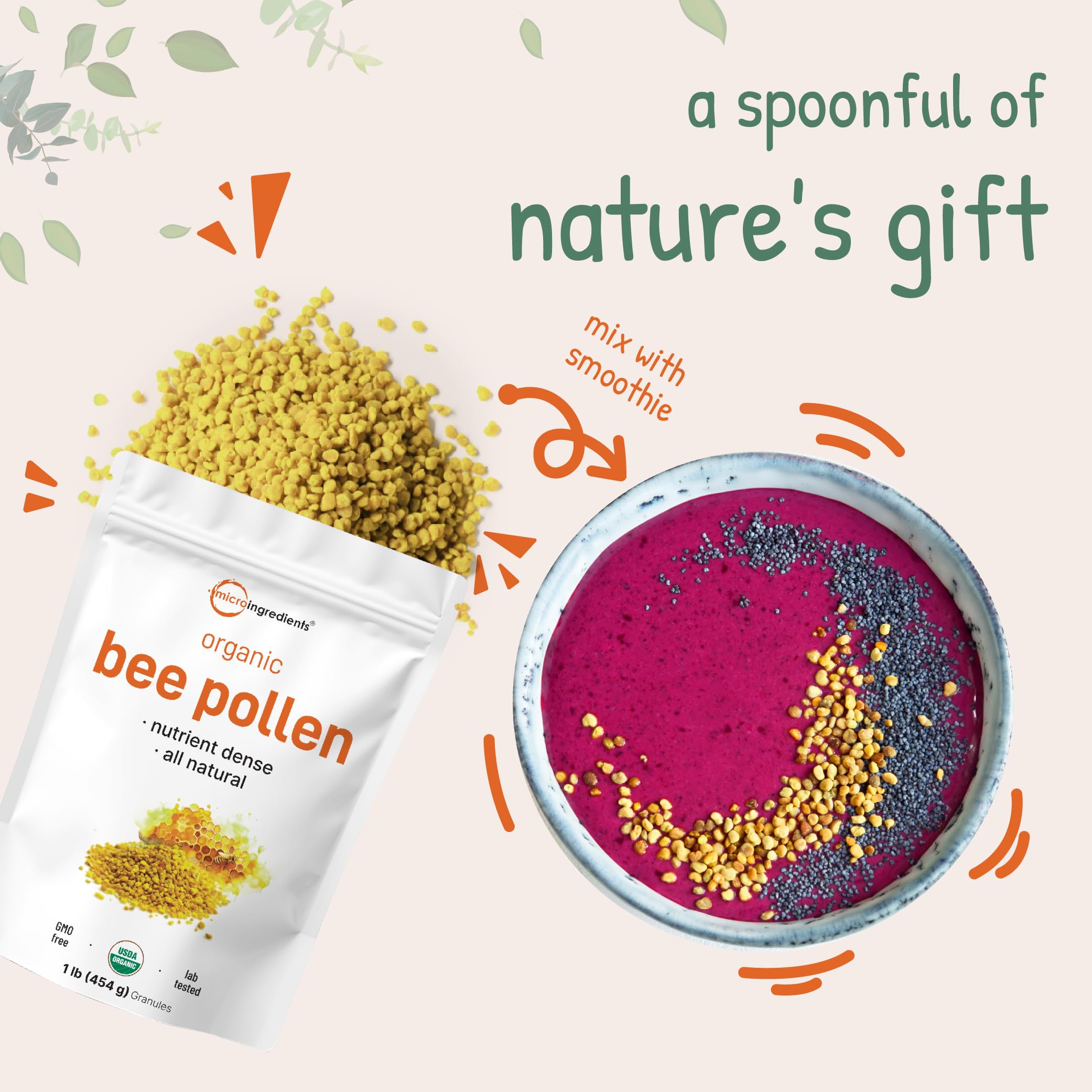 Micro Ingredients bee pollen granules in serving bowl for versatile daily supplement