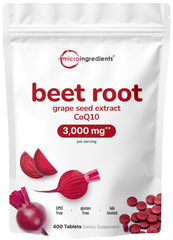 Micro Ingredients beet root 3000mg bottle with clear label for nitric oxide support.