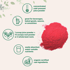 Micro Ingredients beet root powder packaging label confirms organic, non-GMO credentials.