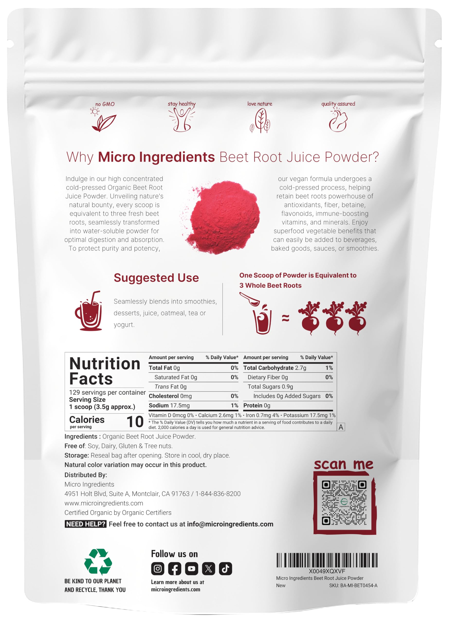 Micro Ingredients beet root powder scoop ensures perfect measurements for consistent servings.