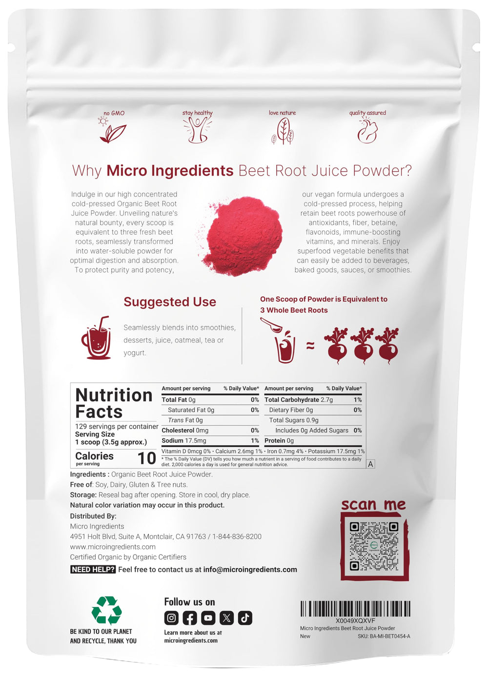 Micro Ingredients beet root powder scoop ensures perfect measurements for consistent servings.