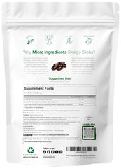 Micro Ingredients bottle label highlights ginkgo, ginseng, and lion's mane ingredients.