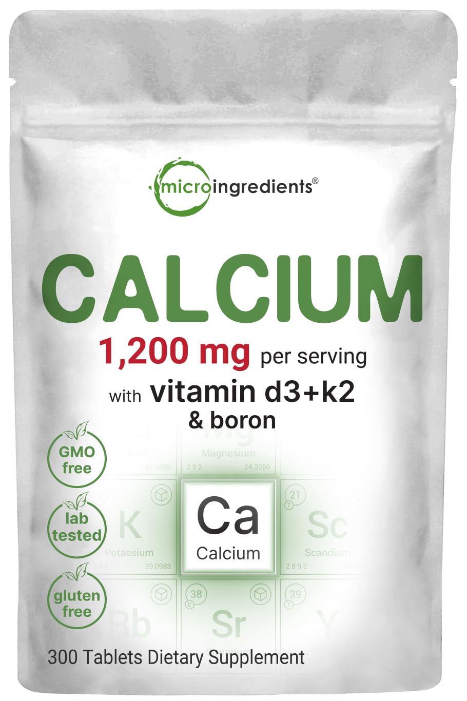 Micro Ingredients calcium 1200mg tablets bottle highlighting bone support