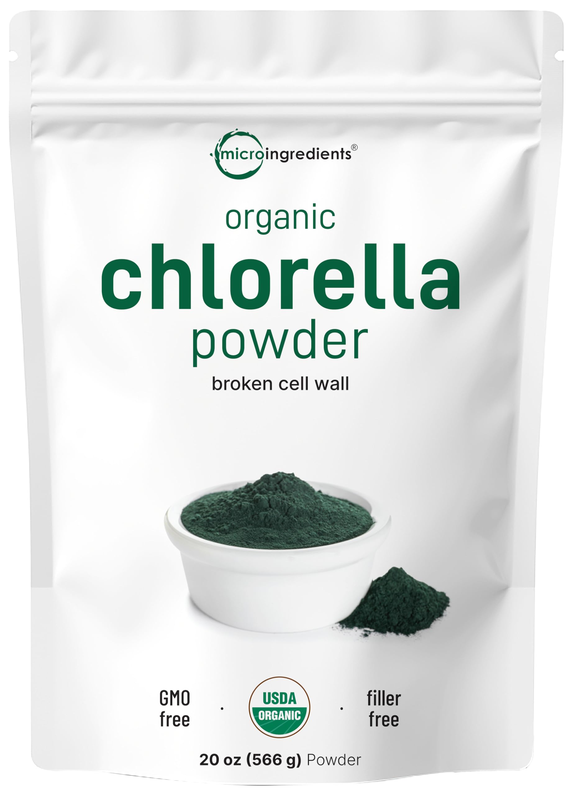 Micro Ingredients chlorella powder package front, ideal for daily green smoothies